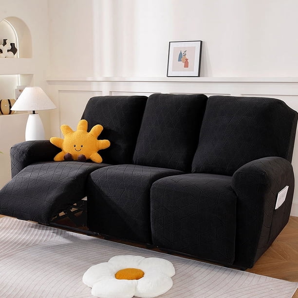 Nvzi Funda de sofá elástica de jacquard con diseño de rombos, funda para sillón reclinable, fácil de instalar, lavable, protector de sofá de 3 plazas (negro)