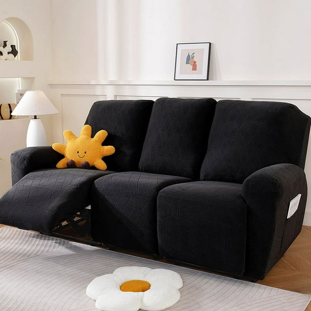 Nvzi Couch Cover Argyle Jacquard Stretch Sofa Covers Reclining Chair Cover for Living Room Sofa Easy Fit Washable Furniture Sofa Protector 3 seat (Black)