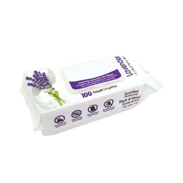 Pet Grooming Wipes for Dogs & Cats, 100 Pack, Plant-Based Deodorizer for Coats & Dry, Itchy, or Sensitive Skin, Clean Ears, Paws, & Butt - Calming Lavender,8" x 9"