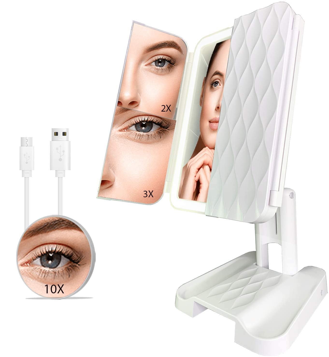 Trifold Lighted LED Makeup Mirror with Bonus 10x Mirror by Ascendie