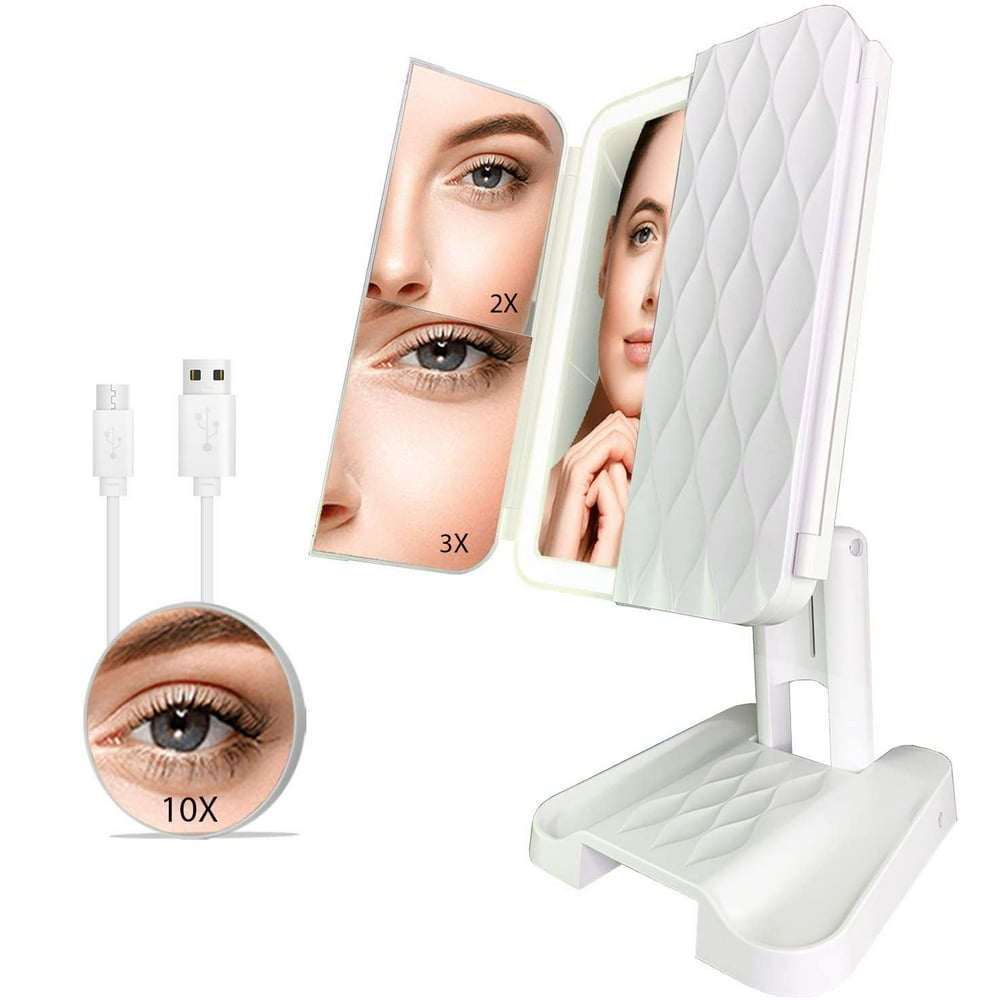 Trifold Lighted LED Makeup Mirror with Bonus 10x Mirror by Ascendie