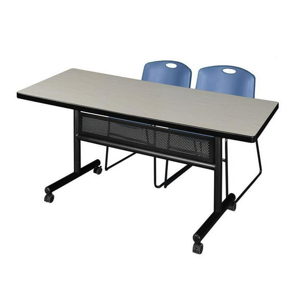 72" x 30" Flip Top Mobile Training Table w/ Divider- Maple & 2 Stack Chairs