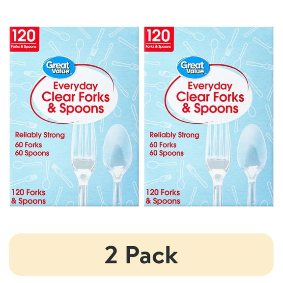 (2 pack) Great Value Plastic Everyday Clear Fork and Spoon Combo, 120 Count