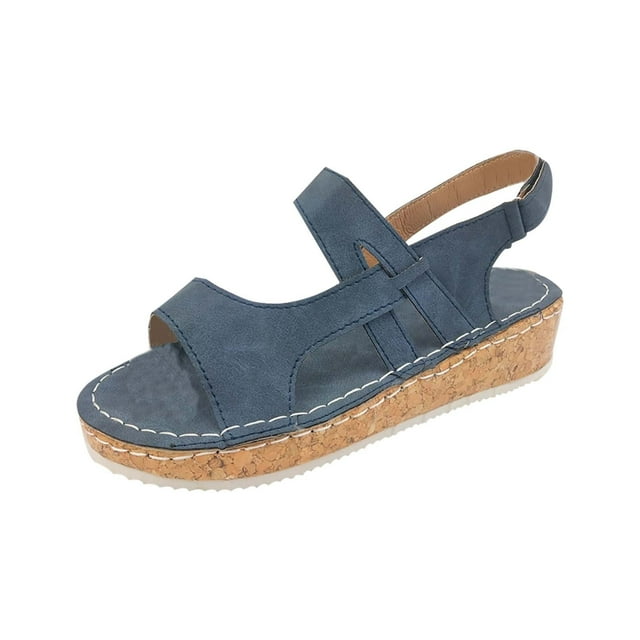 Summer Flat Wedge Heel Casual Buckle Solid Color Fish Mouth Female Sandals