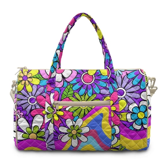 KUIFORTI Colorful Floral Print Quilted Large Tote Bag for Women, Weekender Travel Carry On Duffle Gym Yoga Work Bag, Large Capacity Carryall for Overnight Trips, Vacation, Hospital