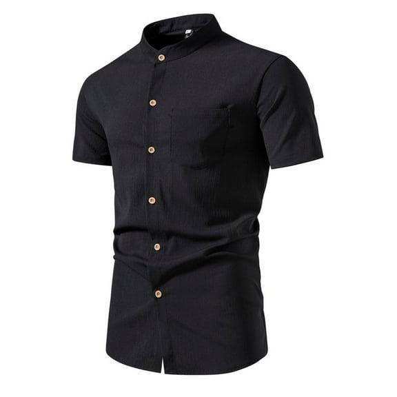 M-5X Plus Size Shirts for Men with Pocket Big & Tall Short Sleeve T-Shirts Button Up Stand Collared Solid Slim-Fit Business Casual Tshirts