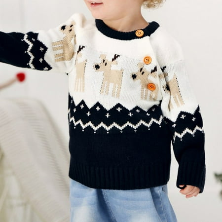 

Bullpiano Baby Girls Boys Christmas Sweaters Kids Xmas Cartoon Elk Knitted Pullover Tops 6M-4T