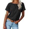 thumbnail image 1 of Fankiway Mode Femmes Loisirs Couleur Unie Manches Courtes Col Rond Décontracté Ample Hauts, 1 of 6