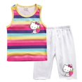 thumbnail image 3 of Hello Kitty-Chaleco a rayas de algodón para niñas, traje exterior informal para niños, cuello redondo sin mangas y pantalones cortos, conjunto de dos piezas, novedad de verano, 3 of 5