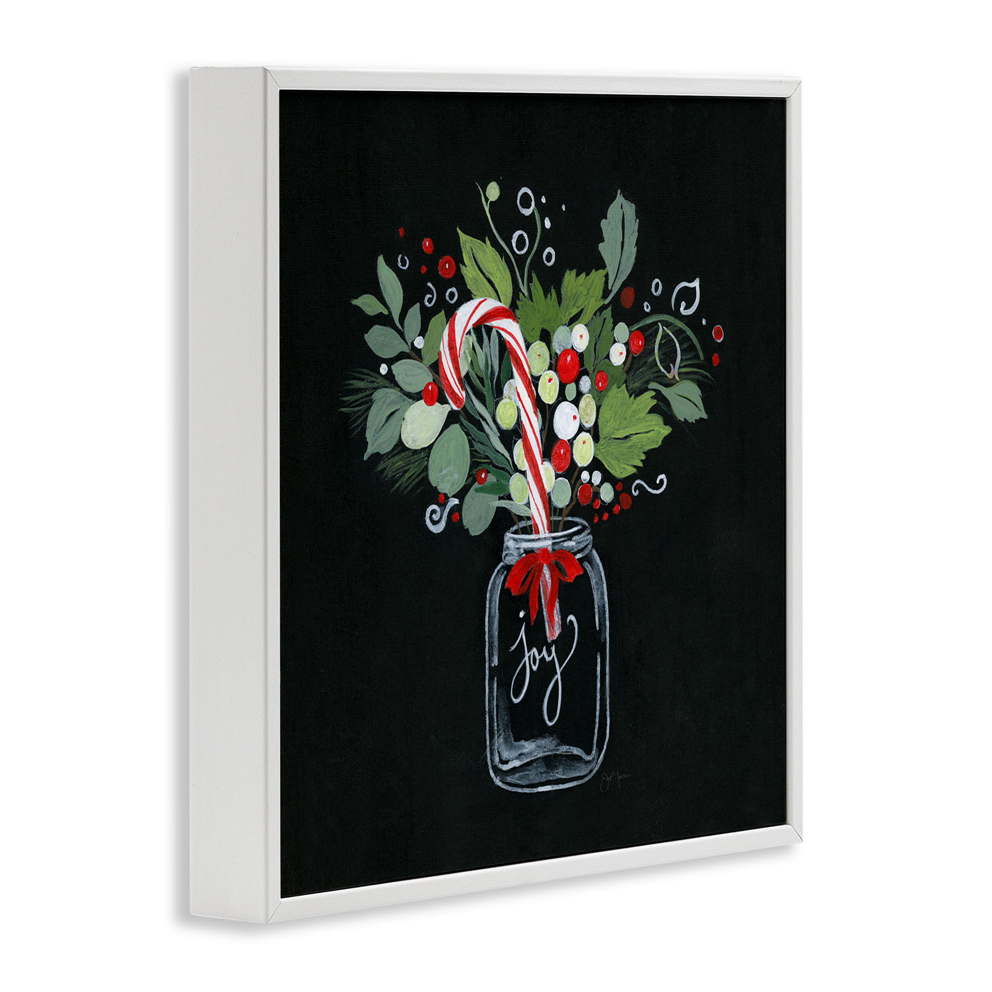 Stupell Industries Joy Candy Cane Jar Holiday Painting White Framed Art Prints Wall Art, 12 x 12