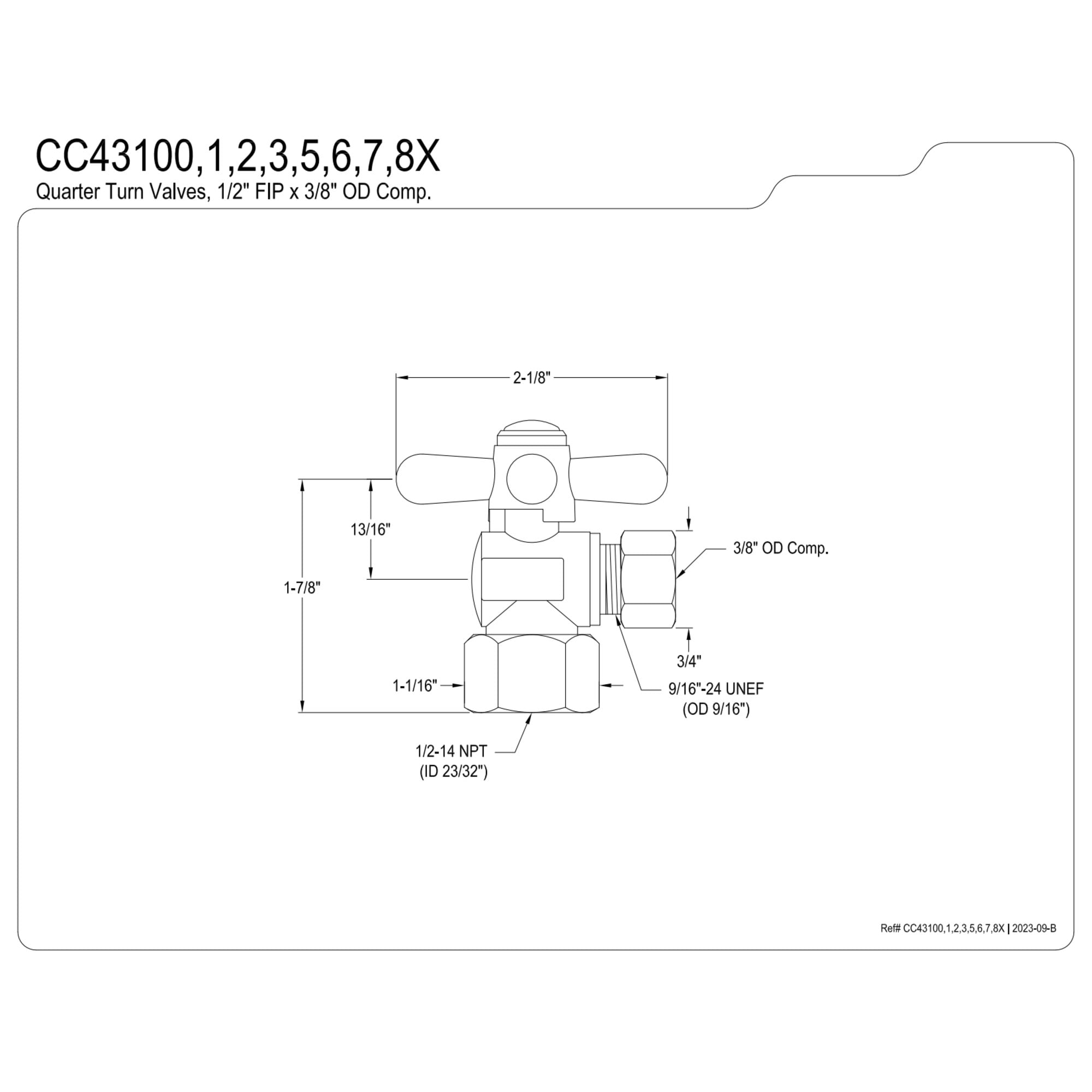 Kingston Brass CC43103X 1/2-Inch FIP x 3/8-Inch O.D. Comp Quarter-Turn Angle Shut-Off Valve in Antique Brass