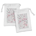 thumbnail image 1 of Nature Fabric Pouch Set of 2, Cherry Blooming Butterflies on Stripes Sun Rays Curvy Lines Ornamental Art, Small Drawstring Bag for Toiletries Masks and Favors, 9" x 6", Pale Grey Pink, by Ambesonne, 1 of 2