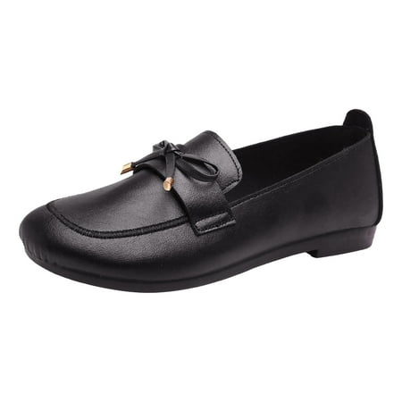 Huesdet Womens Lug Sole Platform Mid Heel Loafers Classic Round Toe Slip On Office Uniform Oxfords Shoes(Black 6.5)