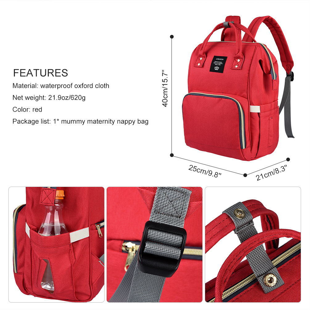 Large Capacity Diaper Bag Backpack, XNB Anti-Water Mummy Maternity Nappy Bags Changing Bags with Insulated Pockets,Waterproof and Stylish, Multi-functional Travel Backpack for Baby Care, Red - image 5 of 10
