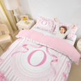 thumbnail image 3 of Manfei Coquette Stripe Bowtie Duvet Cover Set For Girls,Pink Initial Letter Theme O Monogrammed Bedding Full For Kids,Pink Reversible,3pcs(No Comforter), 3 of 6