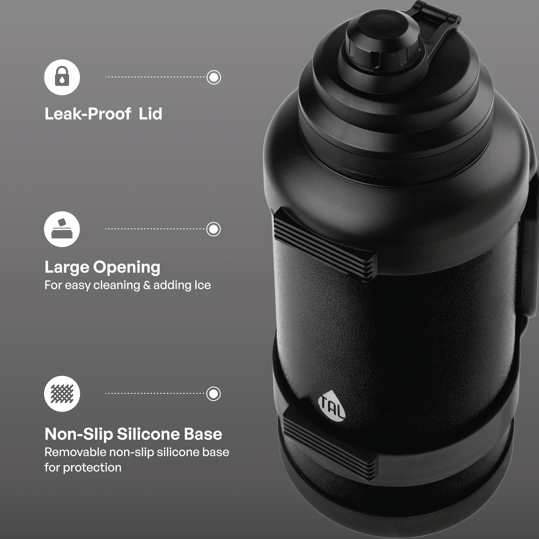 TAL 3 Liter Stainless Steel Zeus Black Water Bottle with Leak-Proof Lid