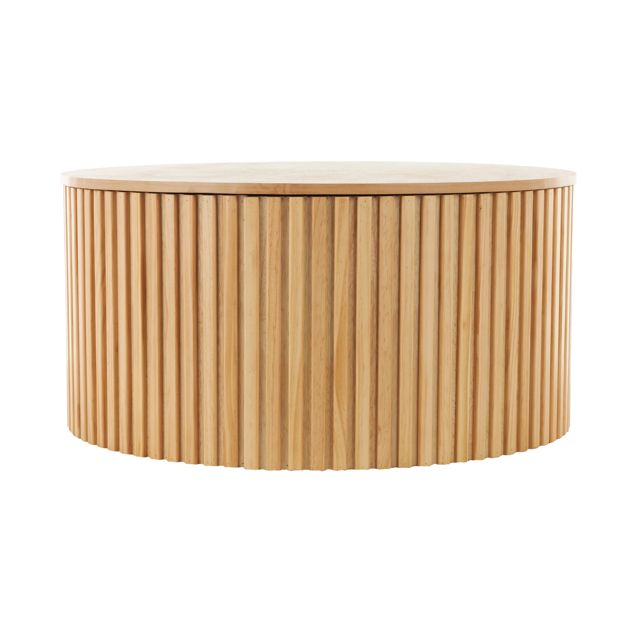 DecMode 32" x 16" Brown Wood Handmade Ribbed Coffee Table with Slatted Base, 1-Piece