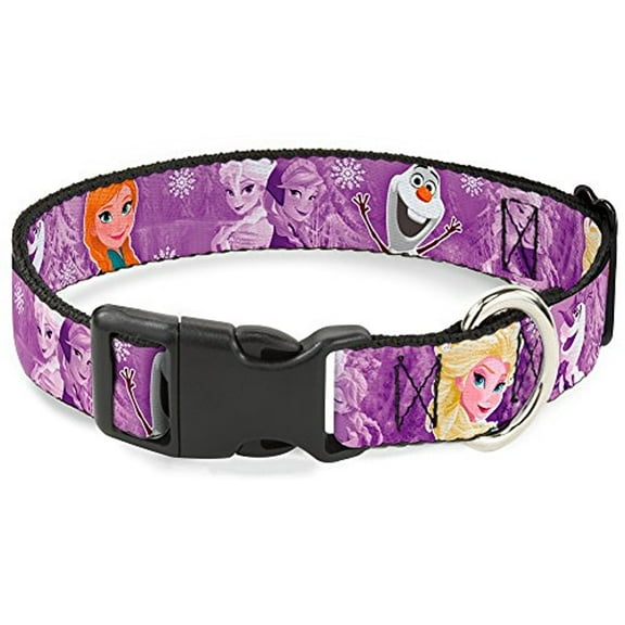 Buckle-Down Frozen Anna Elsa Olaf Poses Scenes Purples Disney Breakaway Plastic Clip Collar, Narrow-Large