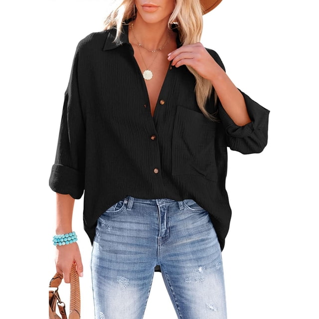Blusa de mujer de muselina de manga larga camisa de algodón tops casuales camisa