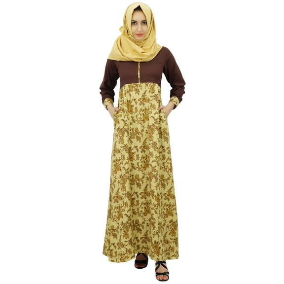 Bimba Womens Muslim Printed Jilbab Dress Designer Abaya With Pockets & Hijab