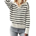 thumbnail image 1 of Prolriy Chandails pour Femmes Chandail Uni Décontracté Cardigan à Revers Rayé Chandail Femmes Chandails Hauts Femmes Noir m, 1 of 6
