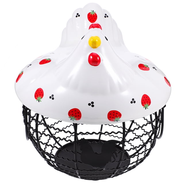 Cesta de hierro para organizar el almacenamiento de huevos, cesta de hierro hueca, contenedor para huevos de cocina con tapa de cerámica