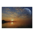 thumbnail image 1 of Space Cutting Board, Exquisite Skyline with Planet Reflection and Sunrise on the Backdrop Galaxy Design, Decorative Tempered Glass Cutting and Serving Board, Small Size, Orange Blue, by Ambesonne, 1 of 1