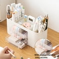 thumbnail image 4 of Portalápices para escritorio con 3 cajones - Organizador de escritorio todo en uno - Accesorios de escritorio perfectos para uso en oficina - (Beige), 4 of 5