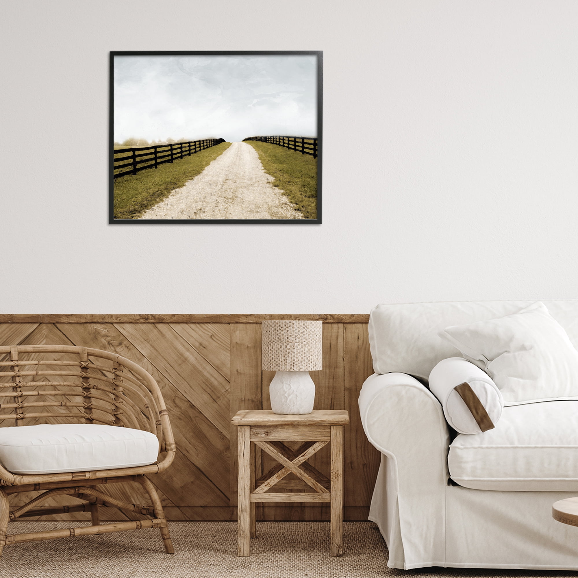 Stupell Industries Fenced Countryside Lane Black Framed Giclee Art, design by Ynon Mabat