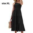 thumbnail image 2 of Vestido midi con gradas para fiesta en la playa con volantes de color sólido, sin mangas, estilo bohemio, de verano para mujer (negro), XL, 2 of 6
