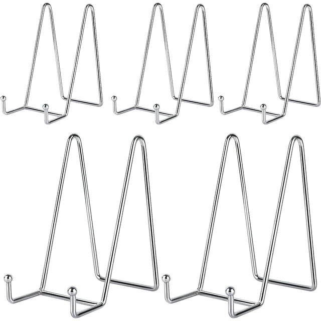 IBosins 5 Pack 6 Inch Plate Holder Display Stands, Metal Silver Frame Stand for Picture, Book, Photo Easel, Creation, Collectibles