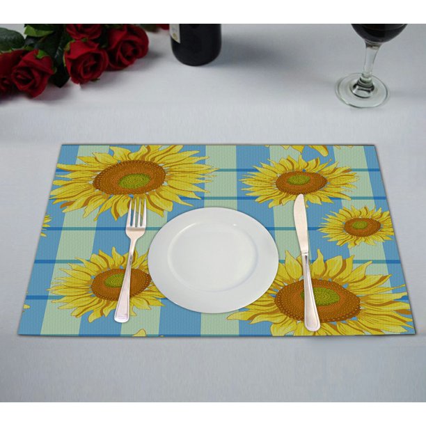 ABPHQTO Floral Sunflowers Table Placemat Food Mat 12x18 Inch,Pack of 2