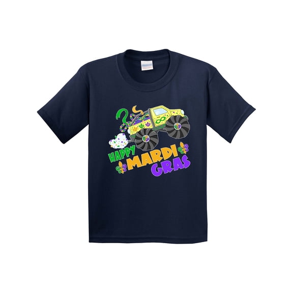 Inktastic Happy Mardi Gras Monster Truck with Beads Youth T-Shirt