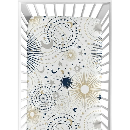 UPC: 0846480092711 | Celestial Navy Blue and Gold Fitted Crib Sheet by Sweet Jojo Designs