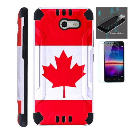 For Samsung Galaxy J3 Mission / J3 Eclipse / J3 Luna Pro / J3 Prime / Sol 2 Case + Tempered Glass Slim Dual Layer Brushed Texture Armor Hybrid TPU KomBatGuard Phone Cover (Canada (Best Prime Day Deals Canada)