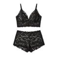 thumbnail image 4 of Yuanlook Women Plus Size Lace Loungewear Set, Spaghetti Strap V Neck Cami Crop Top & High Waist Shorts Bow Decor Daily Sleep Outfit S-XXXXL, 4 of 7