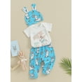 thumbnail image 2 of Bagilaanoe 3pcs Newborn Easter Outfits Baby Boys Pants Set Bunny Short Sleeve Romper Tops + Leggings + Hat 3M 6M 9M 12M Infant Casual Clothes, 2 of 8