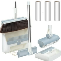 UPMORE Broom and Dustpan Combo Set with 4 Pack Pet Hair Removal Roller Household Cleaning Supplies Brooms And Dustpan Combo Set For Home Office