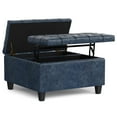 thumbnail image 3 of Simpli Home Harrison 30" Wide Coffee Table Storage Ottoman in Blue Vegan Faux Leather, 3 of 15