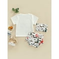 thumbnail image 4 of Franhais Infant Baby Girl Summer Clothes Set, Animal Print Short Sleeve Crew Neck T-Shirt + Cactus Print Shorts + Bow Headband, 4 of 7