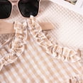 thumbnail image 4 of KPOPLK Toddler Baby Girl Clothes Sleeveless Plaid Ruffle Tanks Tops and Long Pants Summer Cute Outfit(Beige&1,1-2 Years), 4 of 9