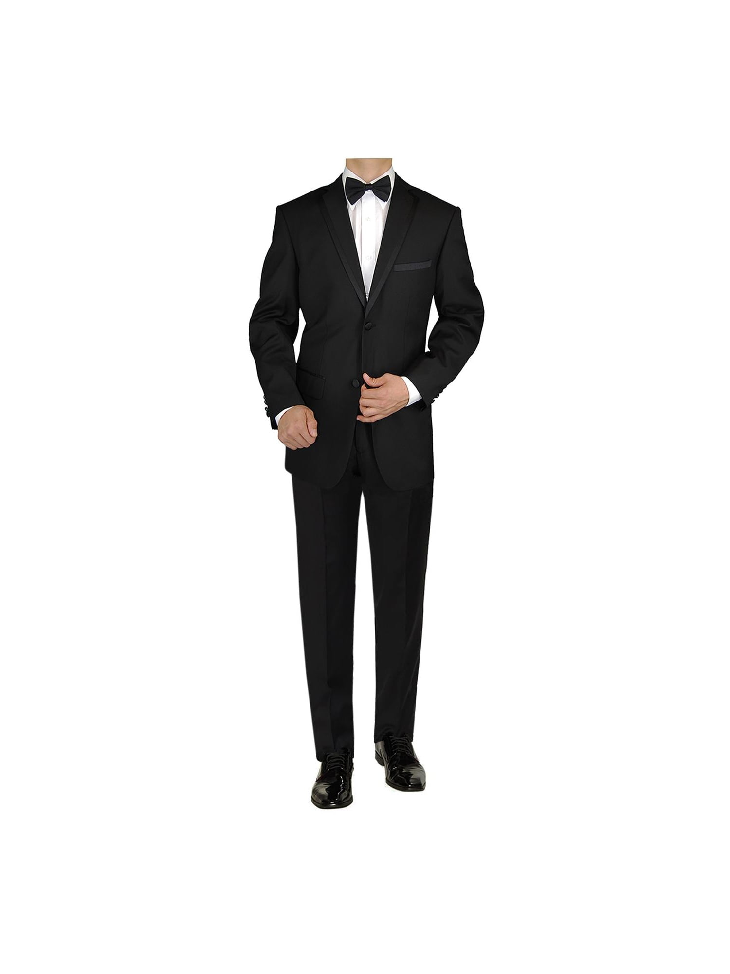 New SLIM FIT TUX Mens Black Tuxedo 2 Button Fitted Jacket With Flat Front Pants 