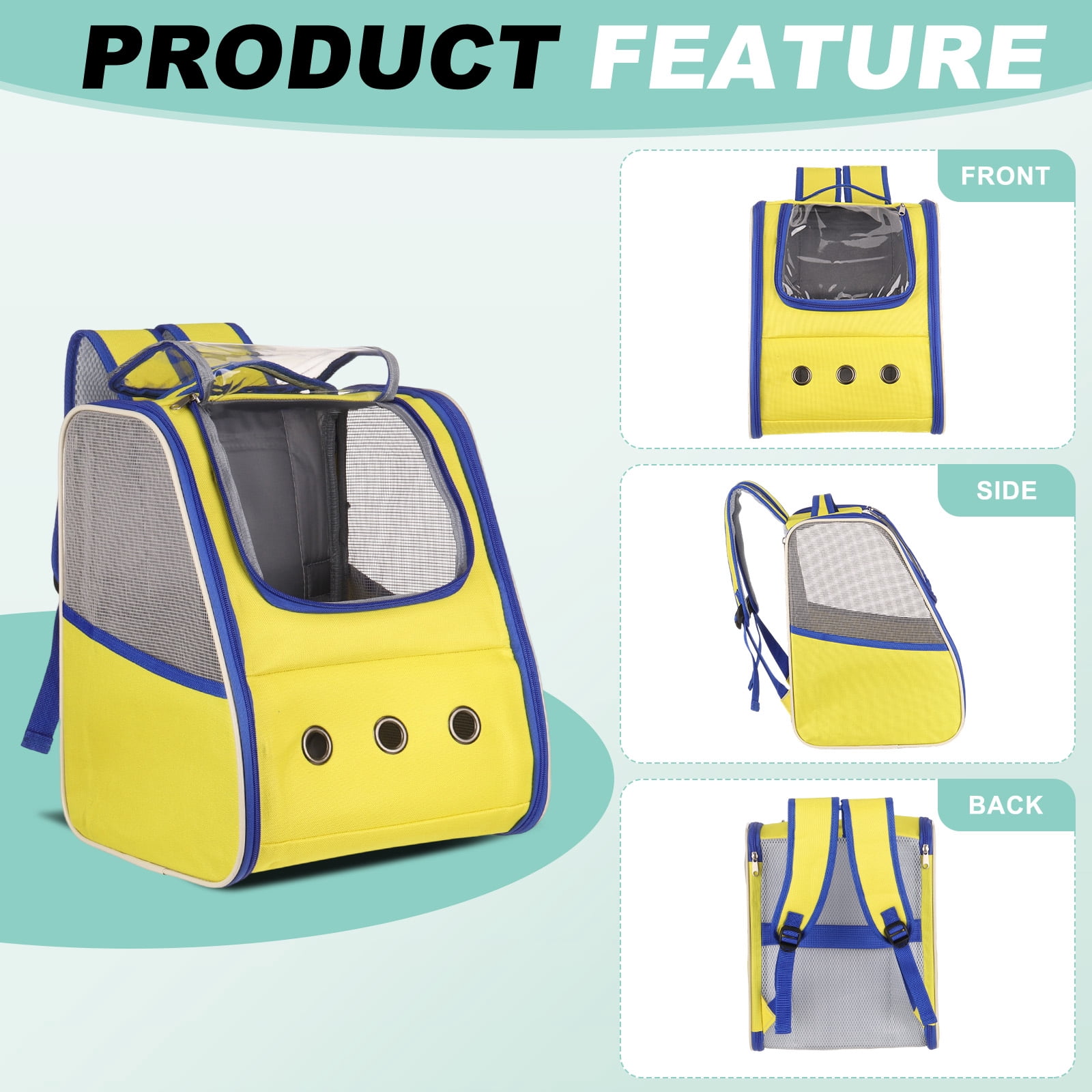 Uxcell Cat Backpack Carrier, Portable and Ventilated, Oxford Cloth for Cats or Small Dogs (Yellow/Blue, 12.6"x11"x15")