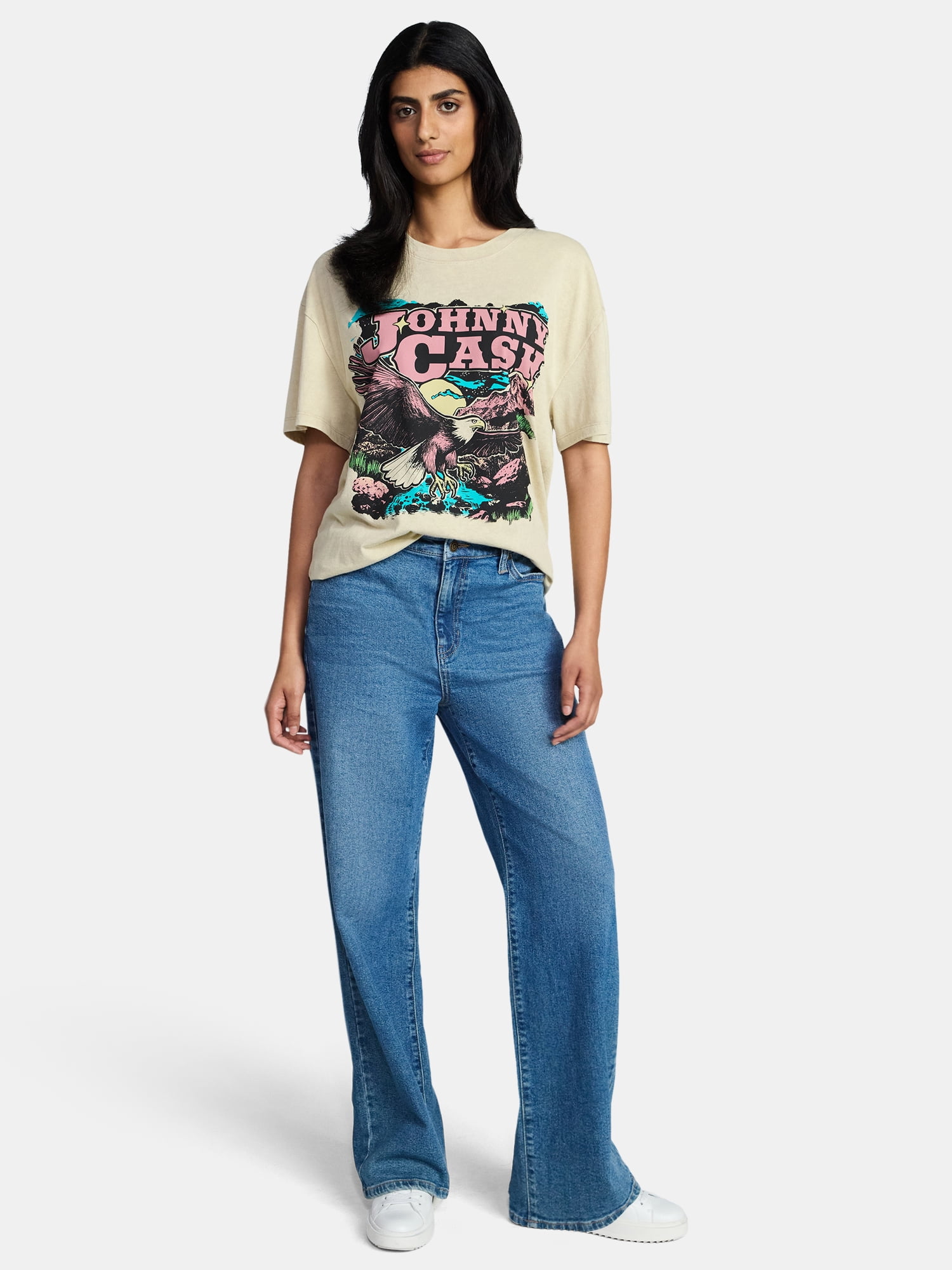 Johnny Cash Women's Graphic Print Tour Tee with Short Sleeves, Sizes XXS-XXL