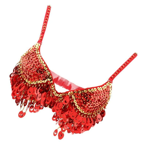 Sujetador de danza del vientre Zulema de lentejuelas Rojo