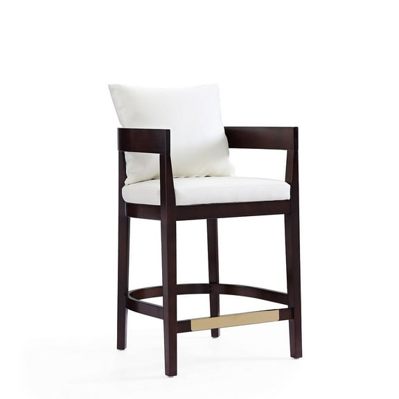 Manhattan Comfort Ritz 26.5" Faux Leather Counter Stool in Ivory/Walnut
