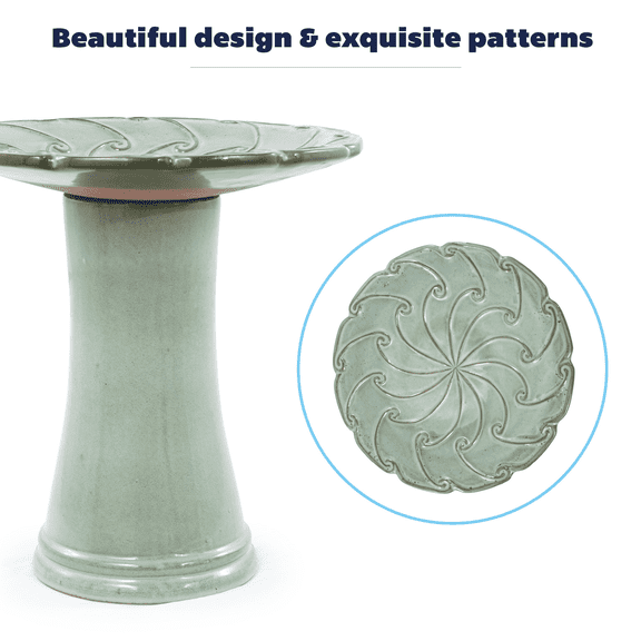 mdj pottery Ceramic Bird Bath for Outside, 17 Inch Pedestal Bird Bath Bowls, sage Green Gradient