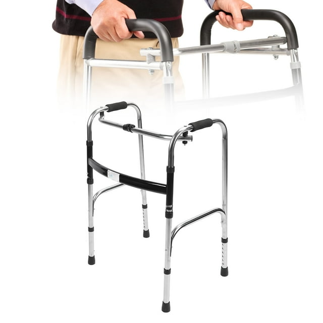 Déambulateur Pliant pour Aînés, Acier Inoxydable Épaissi, Réglage de Hauteur de Barre Croisée, Maintien de la Sécurité, Forte Capacité de Charge, Déambulateur Pliant pour Usage Quotidien