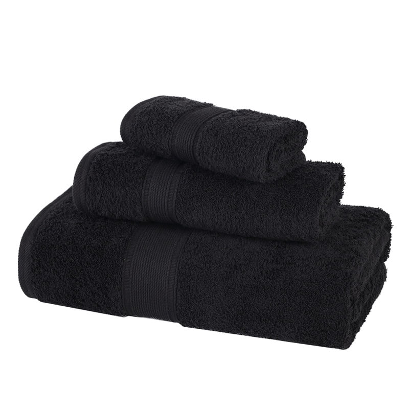 Superior Oregon Organic Cotton 3 Piece Towel Set, Soft Medium Weight Towels, Black