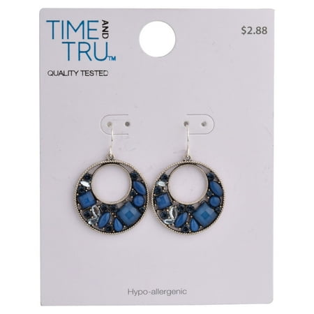 Round, Smooth, Square and Navette Blue Acrylic/Glass Stones with Shimmer Silver Ox Cast Fishhook Earrings